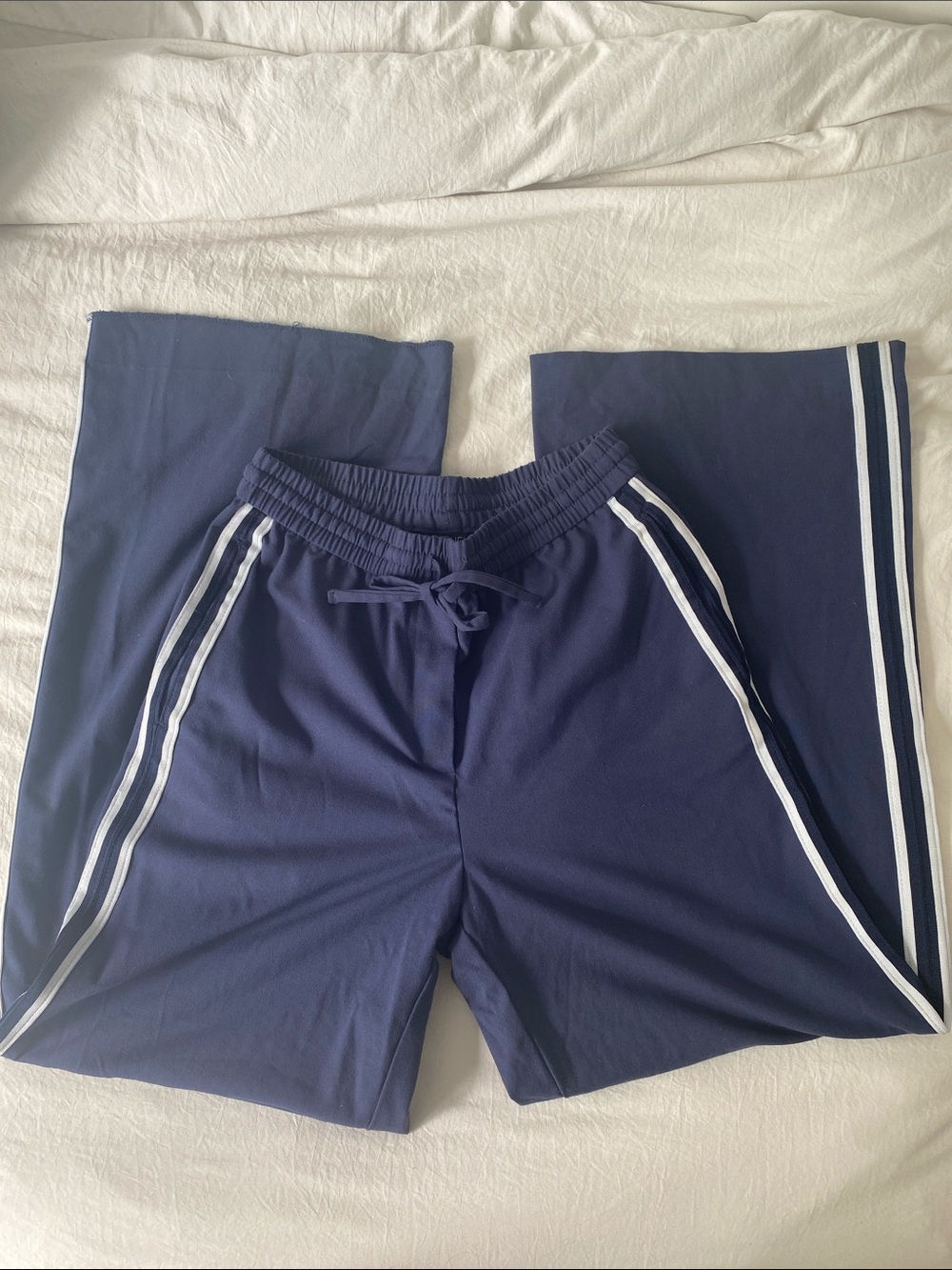 Navy Blue Track Pants with White Side Stripes